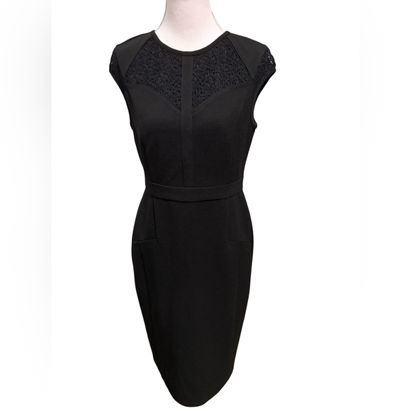 Adrianna Papell Black Cap Sleeve Jewel Neck Party Dress - Picture 5 of 9